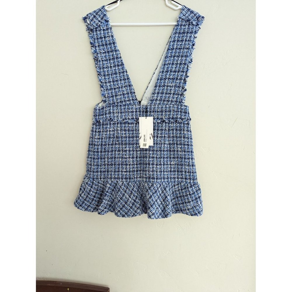 SOLD ZARA NEW WOMAN SS22 TEXTURED TWEED PINAFORE SKIRT Dress Medium BLUE - Picture 10 of 11